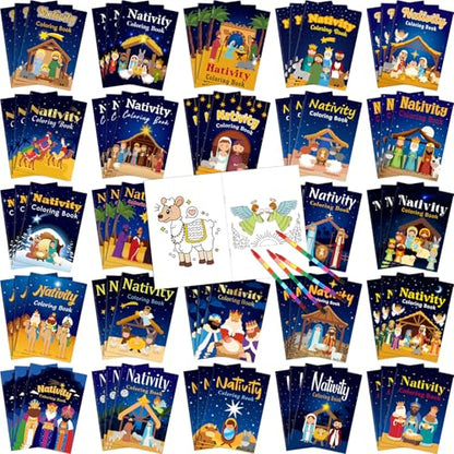Nativity Coloring Book Set - 72 Mini Bible Themed Party Favors - Variation of THIS listing