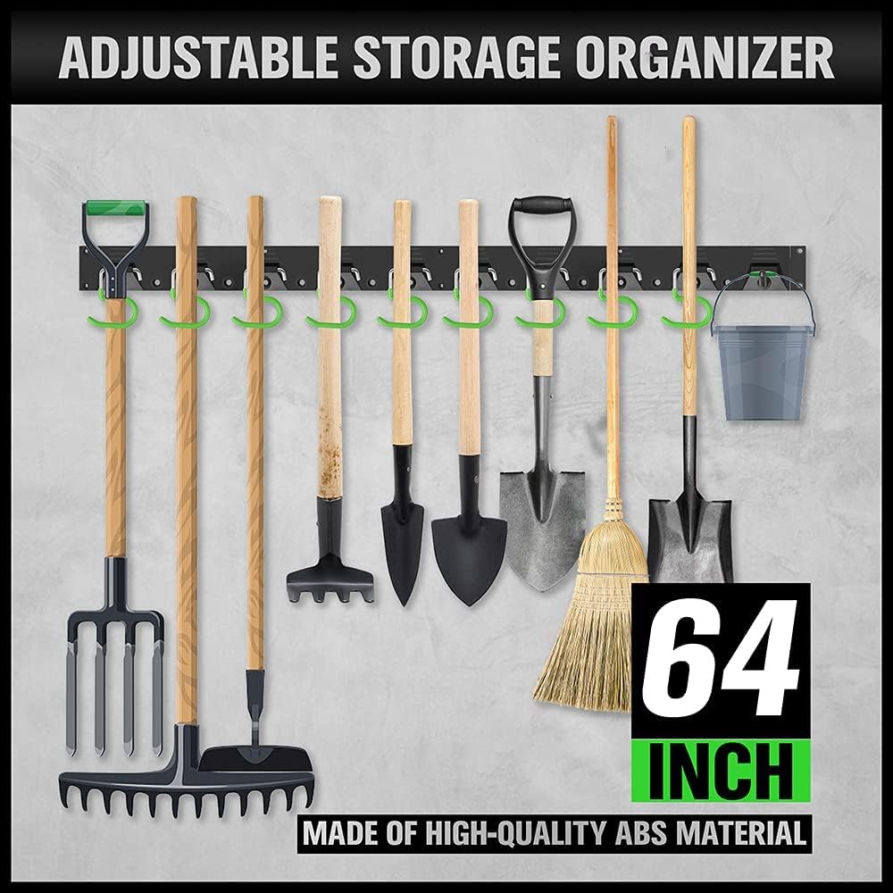 SWANLAKE Adjustable 64-Inch Wall-Mounted Tool Organizer - Plastic Storage System with Hooks, Black