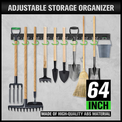 SWANLAKE Adjustable 64-Inch Wall-Mounted Tool Organizer - Plastic Storage System with Hooks, Black
