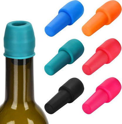 6 Pack Silicone Wine Stopper, Wine Stoppers for Wine Bottles, Wine Seal Stopper Can Be Reused to Keep Wine Fresh, by Brusoon (Multicolor)
