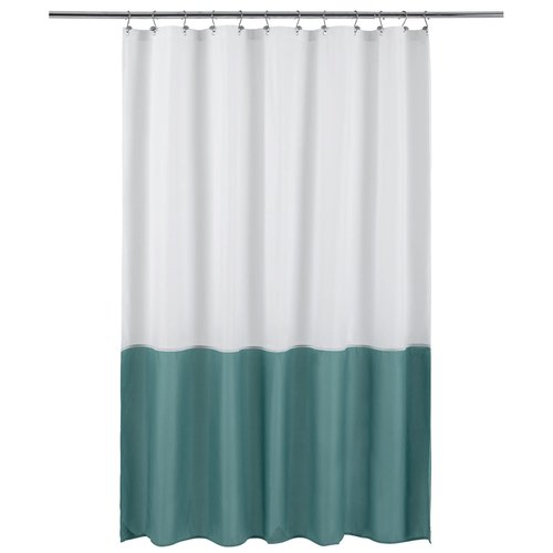 ALYVIA SPRING Waterproof Fabric Shower Curtain Liner - Soft & Light-Weight Cloth Shower Liner, 3 Bottom Magnets, Hotel Quality & Machine Washable - Standard Size 72x72, White and Teal