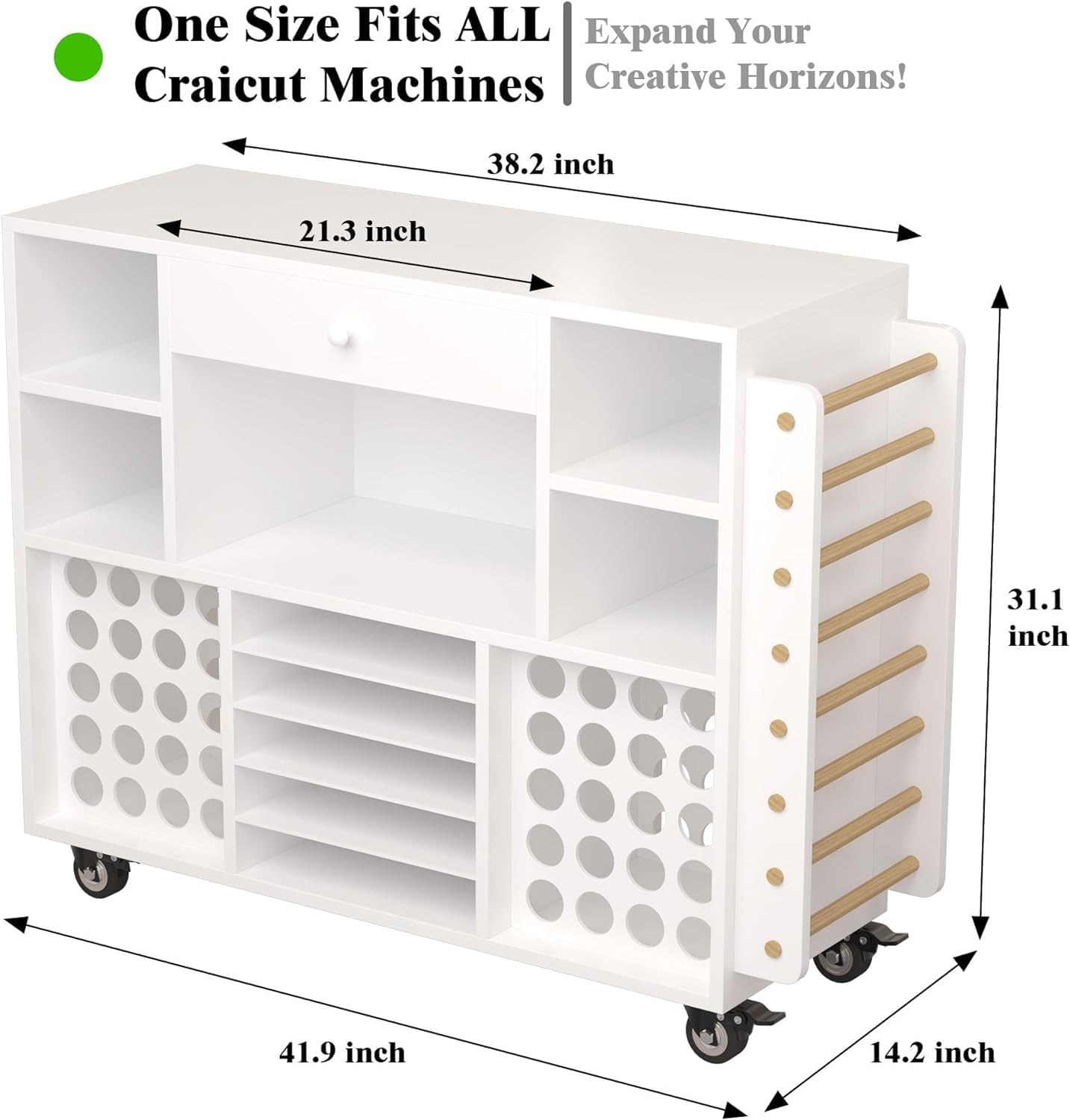 Skiennix Craft Organization Cart - Rolling Storage Solution with Large Drawer & 48 Vinyl Roll Holder | Ideal for Cricut Machines