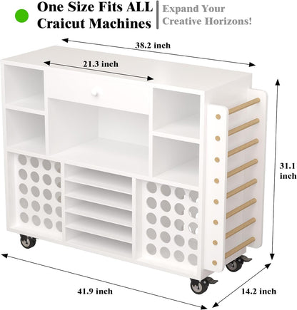 Skiennix Craft Organization Cart - Rolling Storage Solution with Large Drawer & 48 Vinyl Roll Holder | Ideal for Cricut Machines