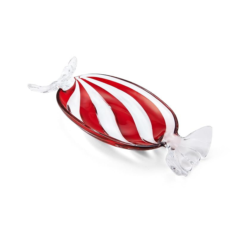 Peppermint Twist Candy Dish - Glass 13.75 Inch Holiday Celebration Serving