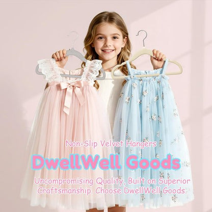 DwellWell Goods Baby Velvet Hangers - 30 Pack Non-Slip Kids Closet Organizer with 360° Swivel Hook