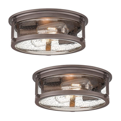 FOITTON 2Pack Industrial Flush Mount Light Fixture, 2-Light Farmhouse Ceiling Lights for Hallway,Kitchen,Stairways,Bedroom,Oil Rubbed Bronze Finish