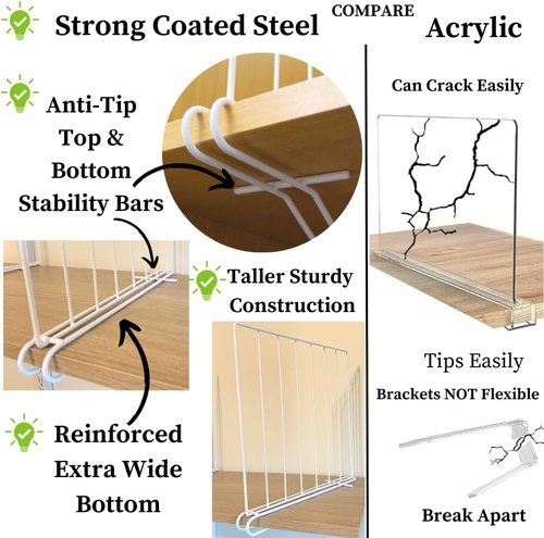 Evelots Shelf Dividers - 8 Pack Closet Organizers for Clothes & Pantry | 12 Inch Tall, Solid Steel Construction