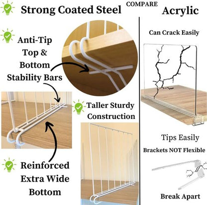 Evelots Shelf Dividers - 8 Pack Closet Organizers for Clothes & Pantry | 12 Inch Tall, Solid Steel Construction