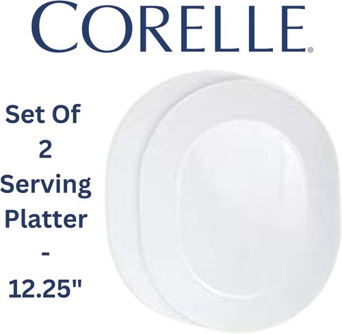 Corelle 12.25-Inch Serving Platter & 2-Quart Serving Bowl Set - Winter Frost White | 4-Piece Set