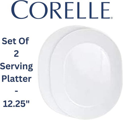 Corelle 12.25-Inch Serving Platter & 2-Quart Serving Bowl Set - Winter Frost White | 4-Piece Set