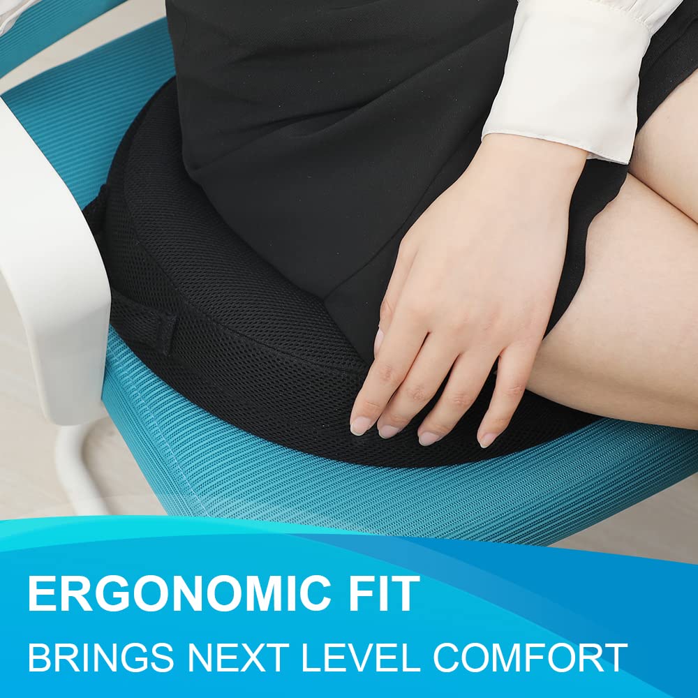 JEMA Donut Pillow, Tailbone Memory Foam Seat Cushion by Ergonomic Innovations for Sores, Coccyx, Sciatica, Pregnancy, Post Natal (Black)