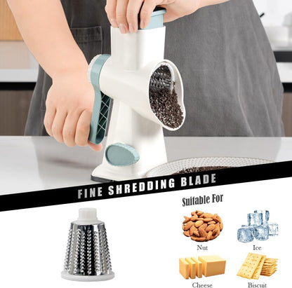 Skiennix Cheese Grater - Hand Crank Stainless Steel Shredder with 3 Blades for Vegetables & Nuts