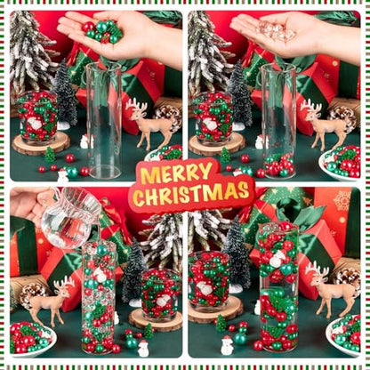 240Pcs Christmas Vase Filler Set with Beads, Mini Snowmen & Trees - Holiday Decor