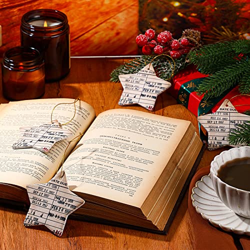 Star Library Due Date Card Ornament - Set of 5 Book Club Gifts with Velvet Pouches