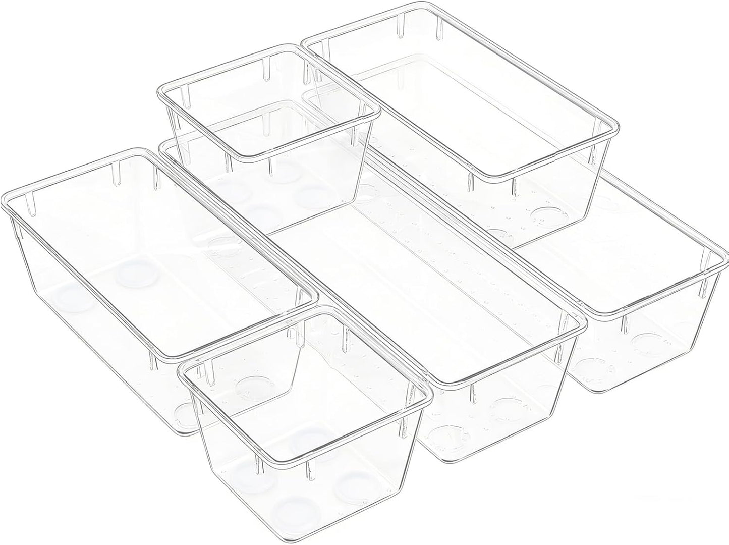 Skiennix Clear Acrylic Drawer Organizer - 5 Size Storage Trays for Makeup, Desk & Bathroom | Home & Office Use