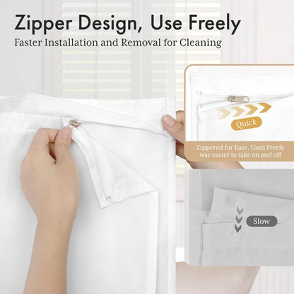 AmazerBath No Hook Shower Curtain and Liner Set, Shower Curtain with Liner and Hooks Built-in Less Time, Heavy Double Waterproof Farmhouse Shower Curtain Set for Bathroom, Black Stripe, 74"x72"