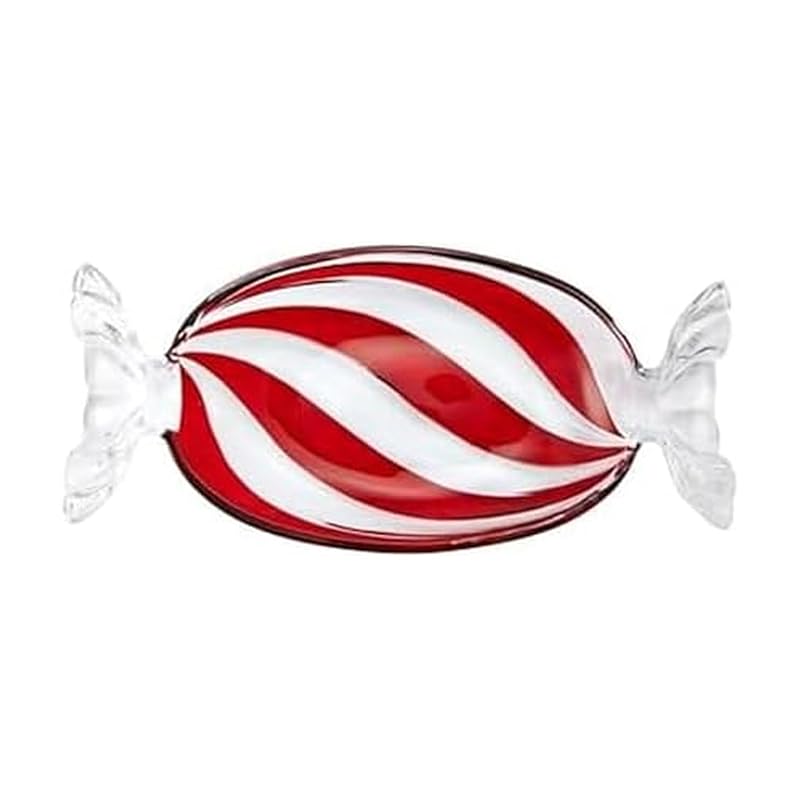 Peppermint Twist Candy Dish - Glass 13.75 Inch Holiday Celebration Serving