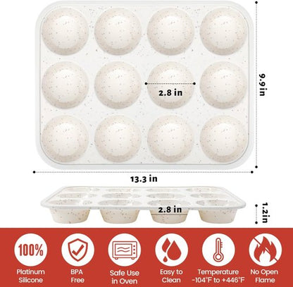 CAKETIME Silicone Muffin Pan - Nonstick 12-Cup Design with Metal Reinforced Frame | Easy to Move