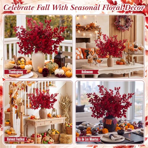 Artificial Cimicifuga Leaf Stems Burgundy 4 Pack for Fall Decor