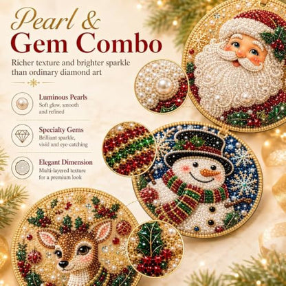 Christmas Pearl Art Ornaments Kit with Beads Gems & Twine - Color 1