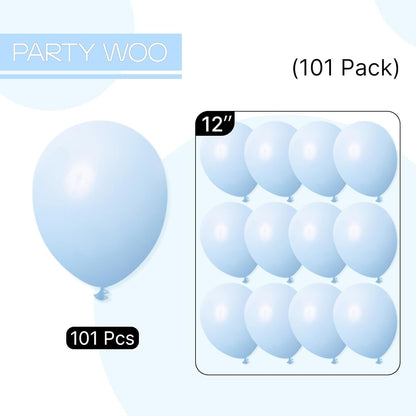 PartyWoo Baby Blue Balloons - 101pcs 12 Inch Light Pastel Aqua Balloons for Celebrations & Events