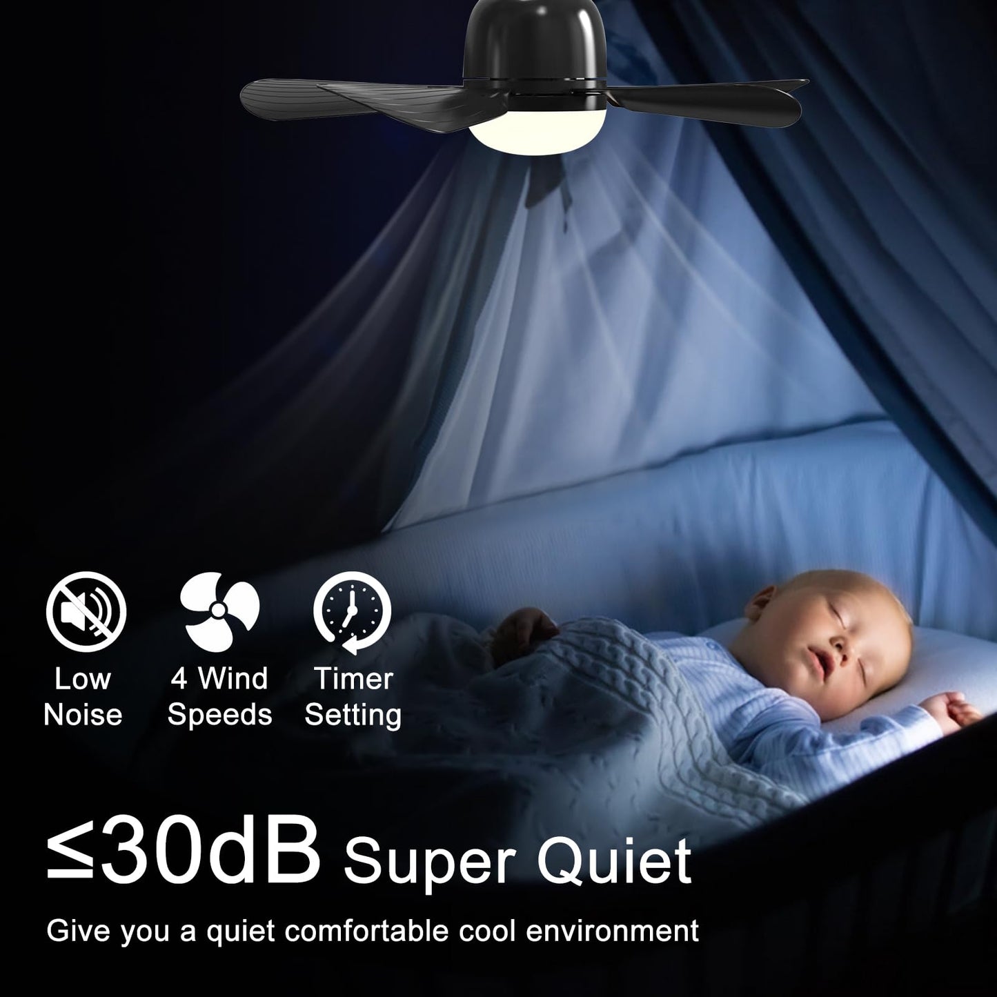 Socket Fans with Remote, E26 Screw in Ceiling Fans with Dimmable Lights, Adjustable Powerful Airflow Quiet Ceiling Fan Light Kit Bulb for Bedroom, Living Room, Kitchen, Garage (Black 2Pack)