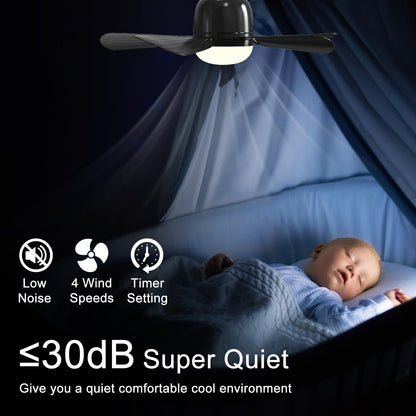 Socket Fans with Remote, E26 Screw in Ceiling Fans with Dimmable Lights, Adjustable Powerful Airflow Quiet Ceiling Fan Light Kit Bulb for Bedroom, Living Room, Kitchen, Garage (Black 2Pack)