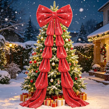 Giant Red Bow Christmas Tree Decor 75x23 Inch Velvet & Sequin Big Bow - Variation of THIS listing