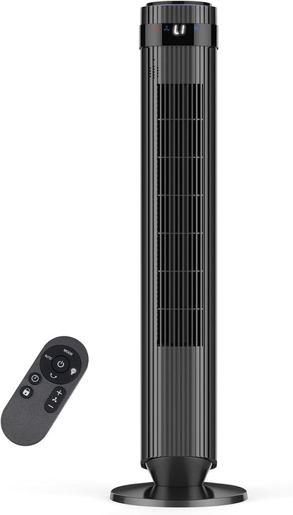 OLIXIS Tower Fan - Quiet 28dB Bladeless Oscillating Fan with Remote, 12H Timer, 5 Speeds | Black