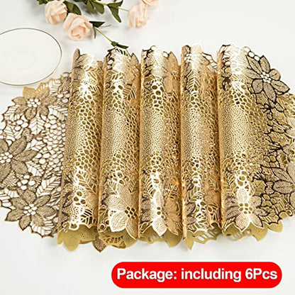 Gold Round Leaf Blooming Placemats Set of 6 - Elegant Table Decor for Dining