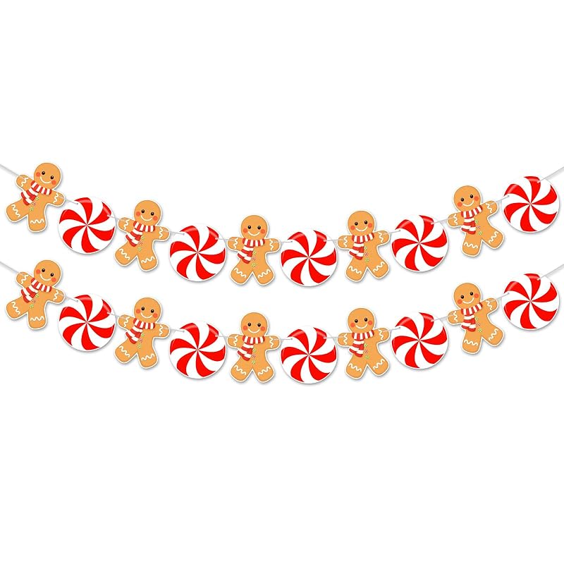 Christmas Banner 2 Pcs Peppermint Gingerbread - Pre-Assembled Home Decor