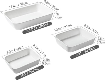 UNICASA Ceramic Oven Dishes - Set of 3 Rectangular Lasagne Dishes | Non-Stick Reactive Glaze, White