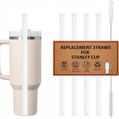 Skiennix Reusable Straws for Stanley Cup 30oz | 40oz - Food Grade, BPA Free, Machine Washable (4 Pack, Transparent White)