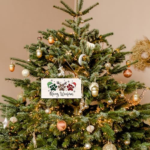 Merry Woofmas Dog Paws Christmas Door Sign Outdoor Wall Decor - Dog Lover Gift