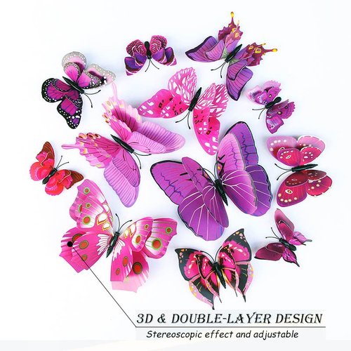 OPSEAM Butterfly Wall Decor 72 PCS, 3D Butterflies Stickers for Party Decorations with Magnets (Purple, 72)