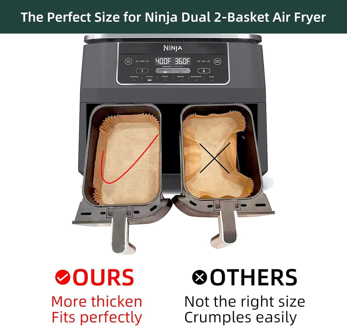 Ninja Air Fryer Disposable Paper Liners - Non-Stick Parchment for Baking | Oil & Water Proof (125PCS, 8.6in x 5.5in)