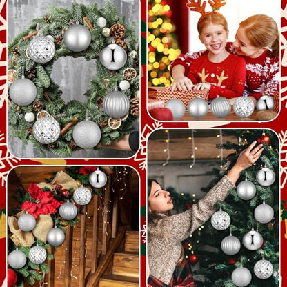 Large Silver Christmas Ball Ornaments Set - 8 Pieces, 4 Inch Holiday Decor