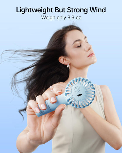 Sweetfull Mini Portable Fan - Rechargeable Handheld Fan with 3 Speeds | Cute Light Blue Design for Travel & Makeup