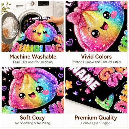 Black Personalized Cozy Dumpling Blanket for Girls & Kids