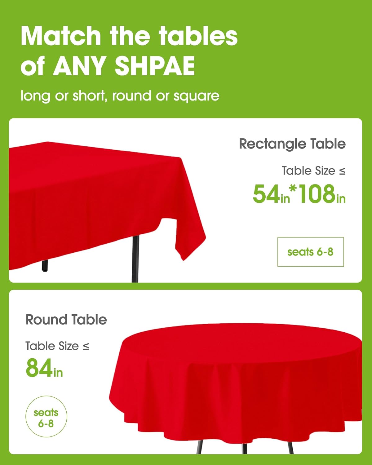 Pureegg Disposable Plastic Table Cloths - 54 x 108 Inch, Leakproof & Sturdy, Red | Perfect for Holidays