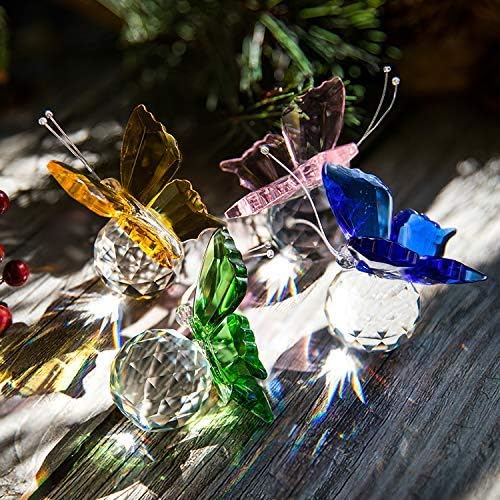 H&D Hyaline & Dora Crystal Butterfly Figurine Set - Elegant Cut Glass Statues with Crystal Ball Base | Pack of 4