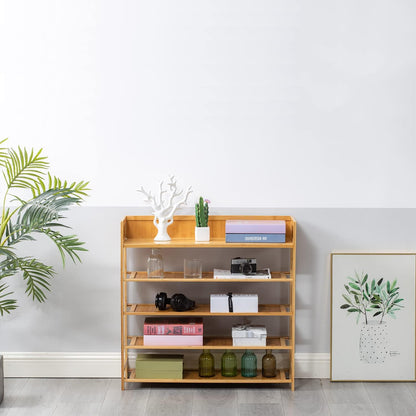 Bamboo Shoe Rack Organizer, 5 Tier Shoe Shelf Storage Organizer, for Entryway, Hallway, and Closet (Nature-31.5)
