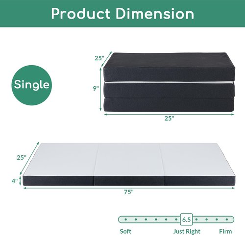 Airdown Tri-Fold Memory Foam Mattress, 4 inch Single Folding Mattresses with Washable Cover, Foldable Mattress Portable for RV Camping, Guest Mat, Easy Storage, 75"×25"×4"