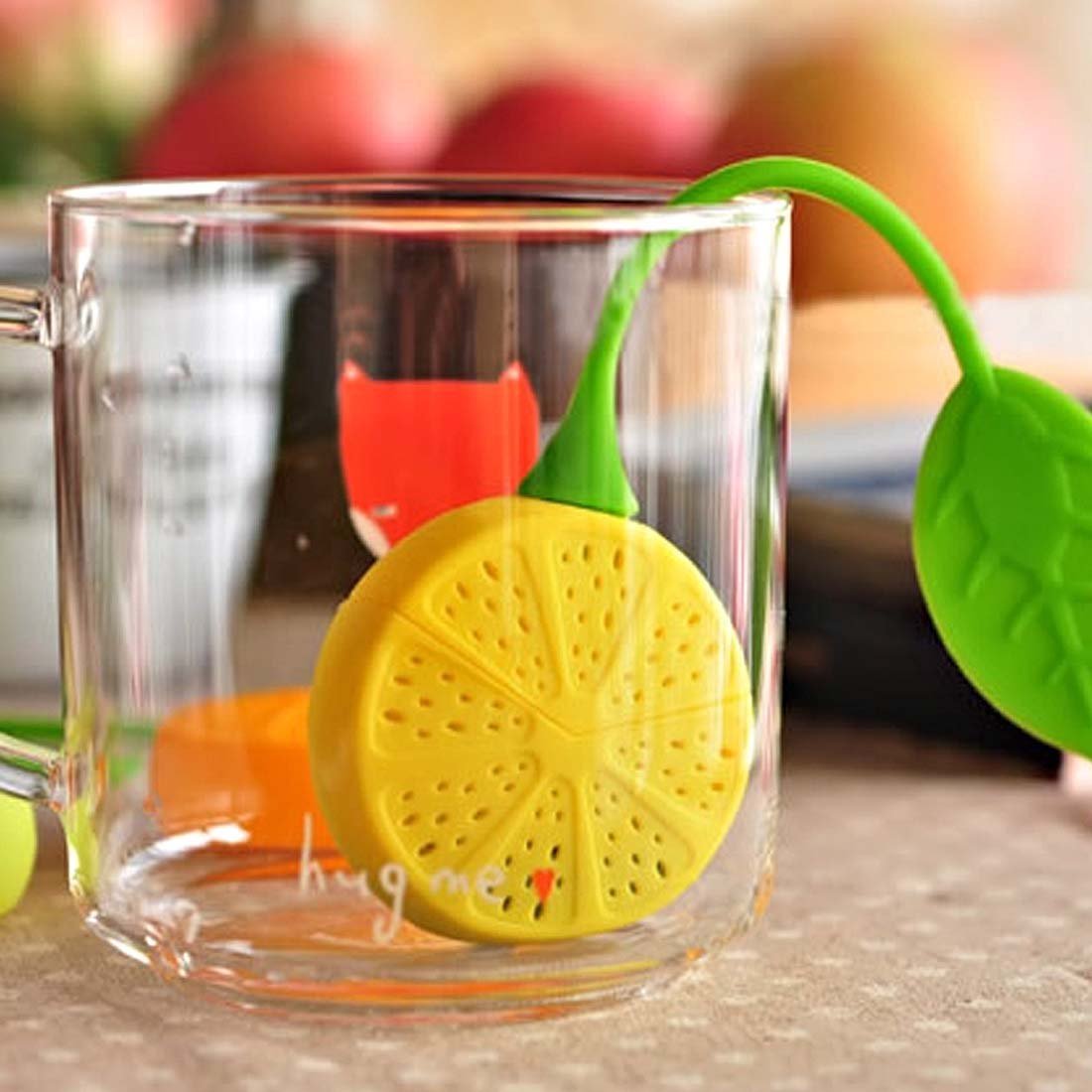 Naranqa Silicone Fruit Shape Cute Tea Bag Funny Loose Leaf Tea Infuser in Strawberry Pear Orange and Lemon Shape 4 Colorful Cool Tea Infuser Strainer for Mug Cup Herbal Weight Loss Tea-Dishwasher Safe