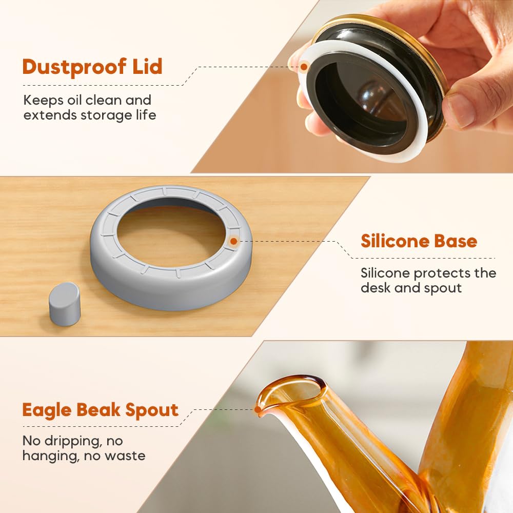 PUSKIU Oil Dispenser Bottle with Drip Free Spout, 2 in 1 Oil Dispenser and Sprayer for Kitchen, Olive Oil Dispenser Bottle Oil Dispensing Bottles for Cooking Glass Oil Spray Bottle (Clear 550ML)