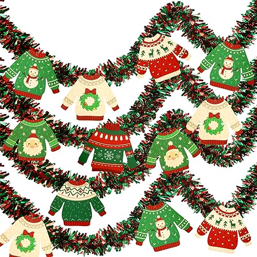 Christmas Tinsel Garland Pack - 39.4ft Festive Holiday Decor for Ugly Sweater Party