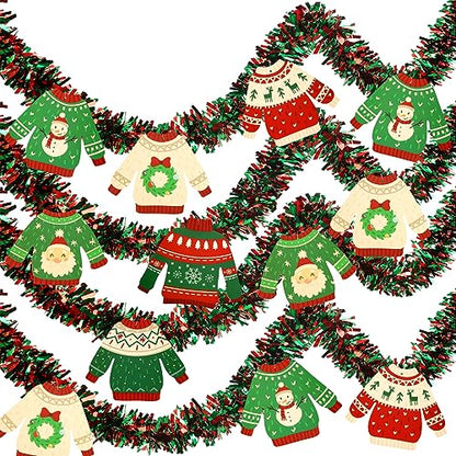 Christmas Tinsel Garland Pack - 39.4ft Festive Holiday Decor for Ugly Sweater Party