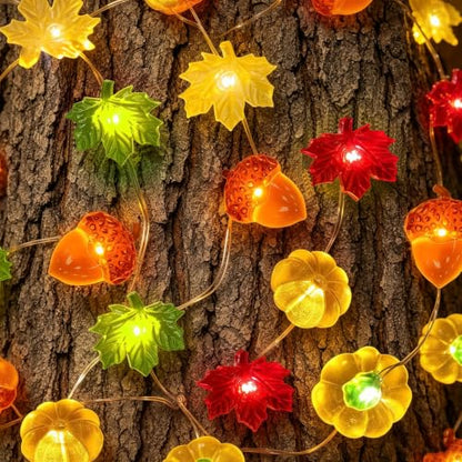 Fall String Lights 40 LEDs Acorn Pumpkin Maple Leaf Fairy Lights Indoor Outdoor - Maple Pumpkin Pinecone