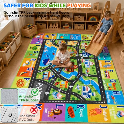 Kids Play Rug 3x5 ft Non-Slip Car Road Play Mat - Washable Soft Road Carpet for Kids Room, Playroom, Classroom, Car Rug 1, 3 x 5 Feet