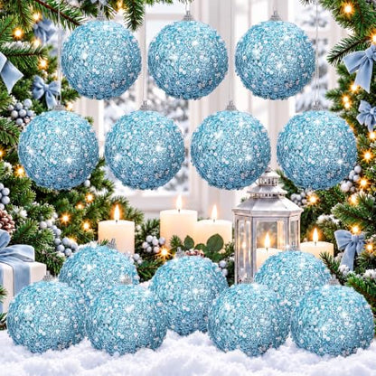 12 Pcs Light Blue Christmas Ball Ornaments 3.15 Inch Holiday Tree Decorations